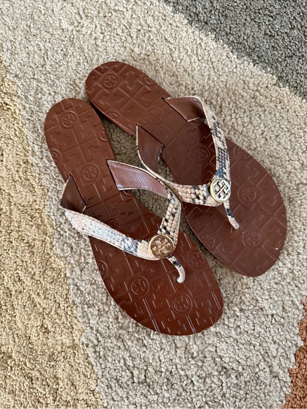 Tory Burch Snake Print Thora Leather Flip Flip Sandals